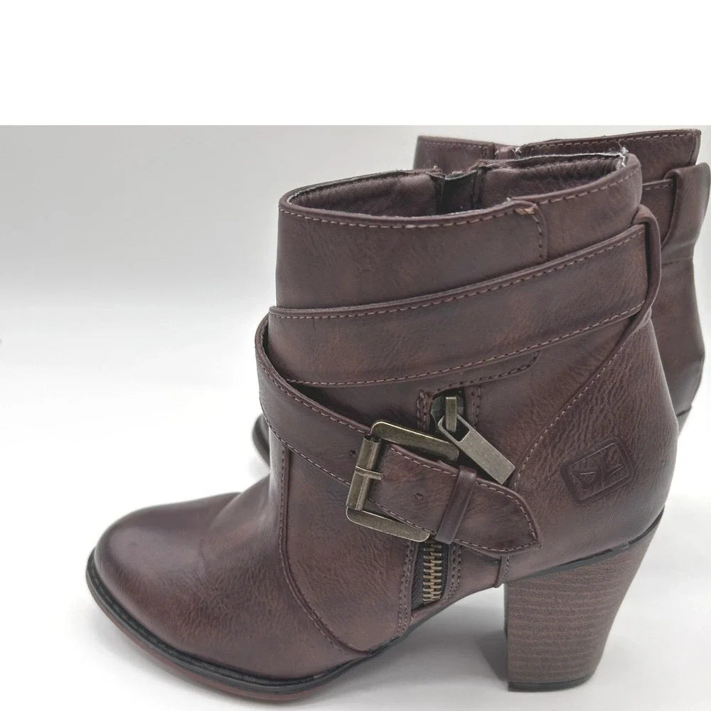 Dirty Laundry Womens Brown Faux Leather Buckle Strap Ankle Boots Block Heel 6.5